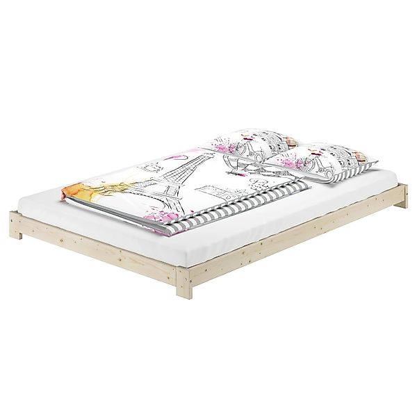 Erst-Holz Ehebett Bodennah Fichte/Tanne Unbehandelt 140 x 200  Modell 85 Ro günstig online kaufen
