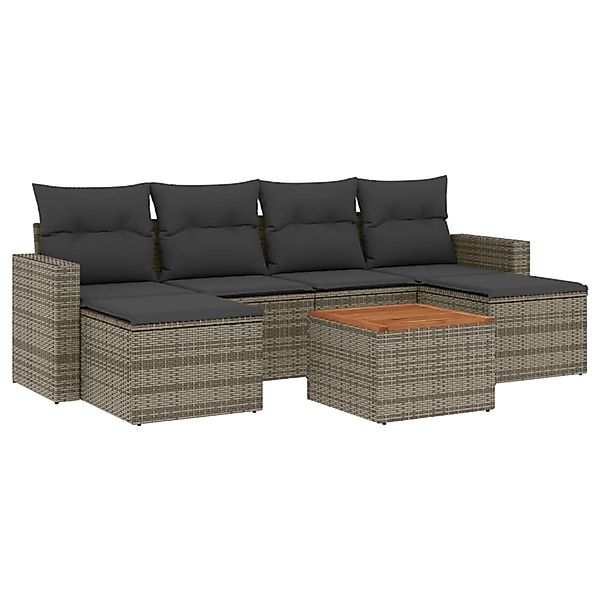 vidaXL 7-Tlg Garten-Sofagarnitur mit Kissen Grau Poly Rattan 3256578 günstig online kaufen
