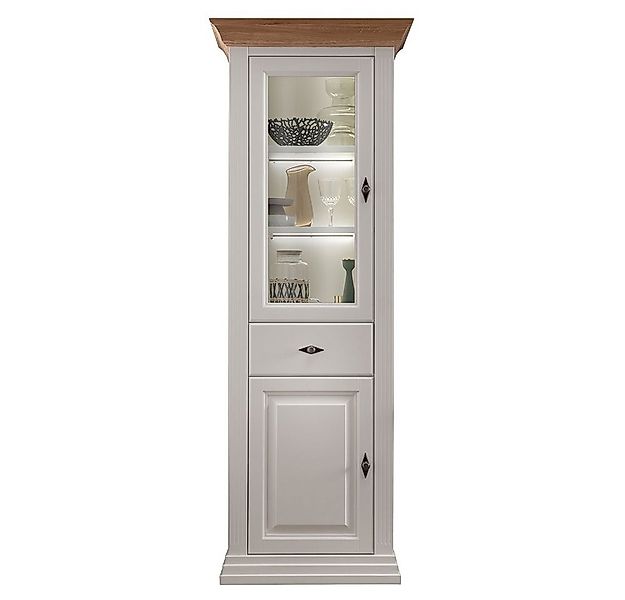 Lomadox Vitrine ESBJERG-69 Kiefer weiß lackiert mit Eiche geölt, Landhausst günstig online kaufen