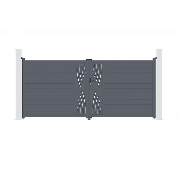 Casanoov Flügeltor Veleta 400x180cm & 2 Pfosten H.190cm Aluminium Grau günstig online kaufen