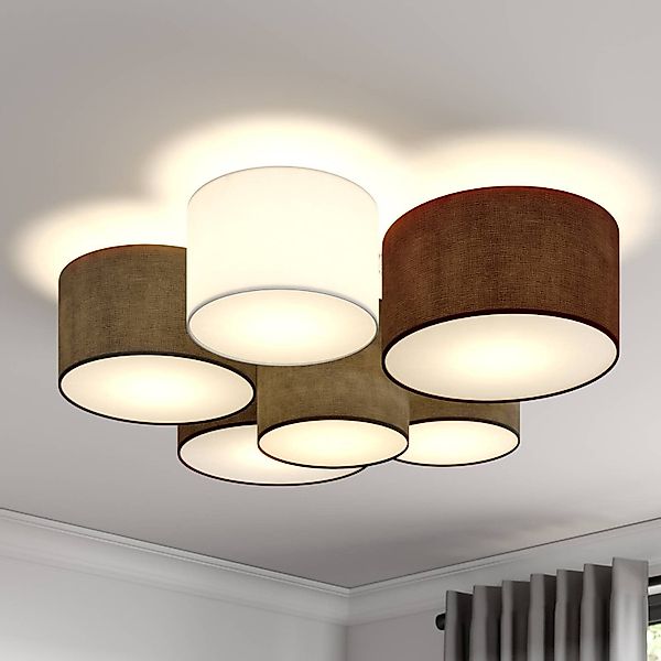 Lindby Deckenleuchte Laurenz, Ø 99 cm, 6-flg., grau/braun günstig online kaufen