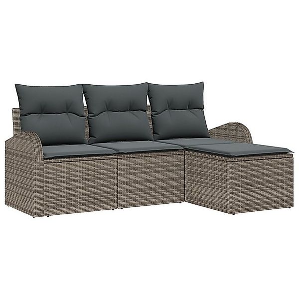 vidaXL Loungesofa 4-tlg. Garten-Sofagarnitur mit Kissen Grau Poly Rattan, 4 günstig online kaufen