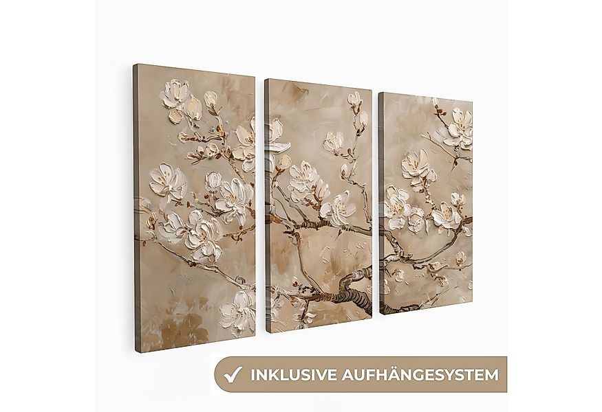 MuchoWow Leinwandbild Beige - Blüte - Modern, Fotodruck (3 St), Wand Bilder günstig online kaufen