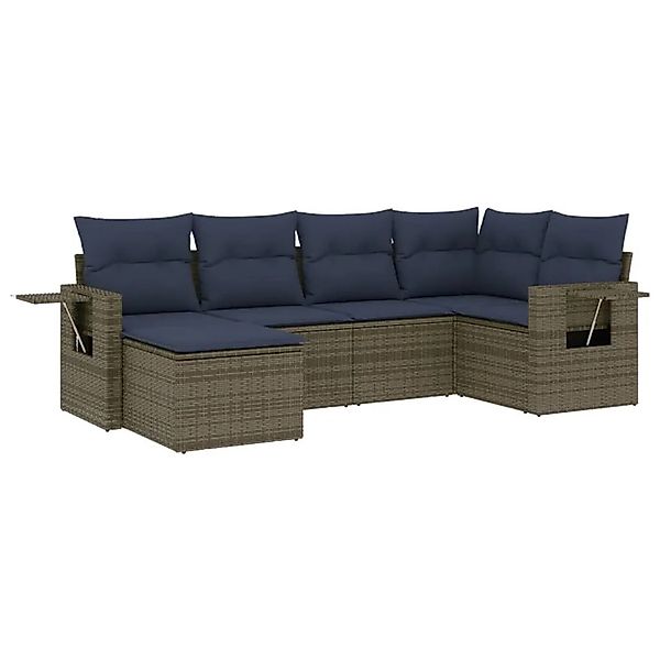 vidaXL 6-Tlg Gartensofa-Set mit Kissen Grau Polyrattan 3220460 günstig online kaufen