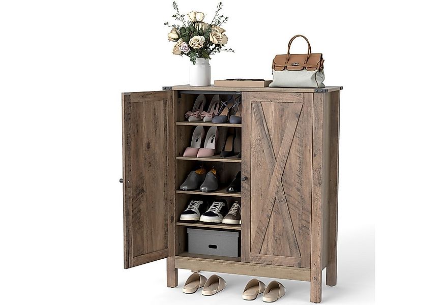 COSTWAY Schuhschrank mit Türen, verstellbarem Regal, Schuhregal Holz günstig online kaufen