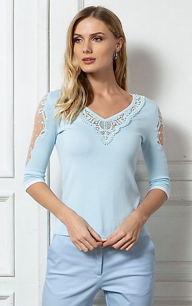Passioni 3/4 Arm-Pullover mit Spitzendetails günstig online kaufen