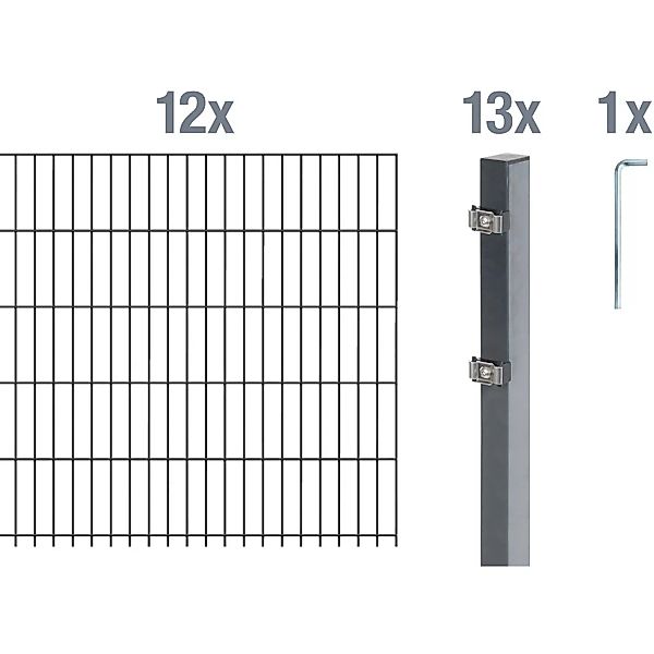 Metallzaun Grund-Set Doppelstabmatte verz. Anthrazit beschichtet 12x 2 m x günstig online kaufen