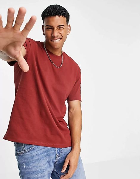 Topman – Oversize-T-Shirt aus Bio-Baumwolle in Rostrot günstig online kaufen