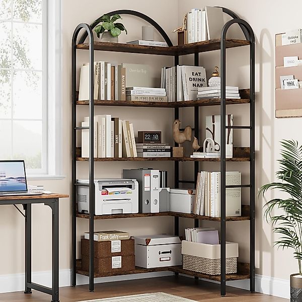 GarveeMore Bücherregal Gewölbtes,Eckbücherregal,L-förmiges Bücherregal,MDF, günstig online kaufen