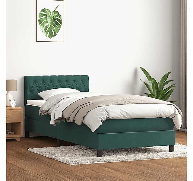 vidaXL Boxspringbett, Boxspringbett mit Matratze Dunkelgrün 100x210 cm Samt günstig online kaufen