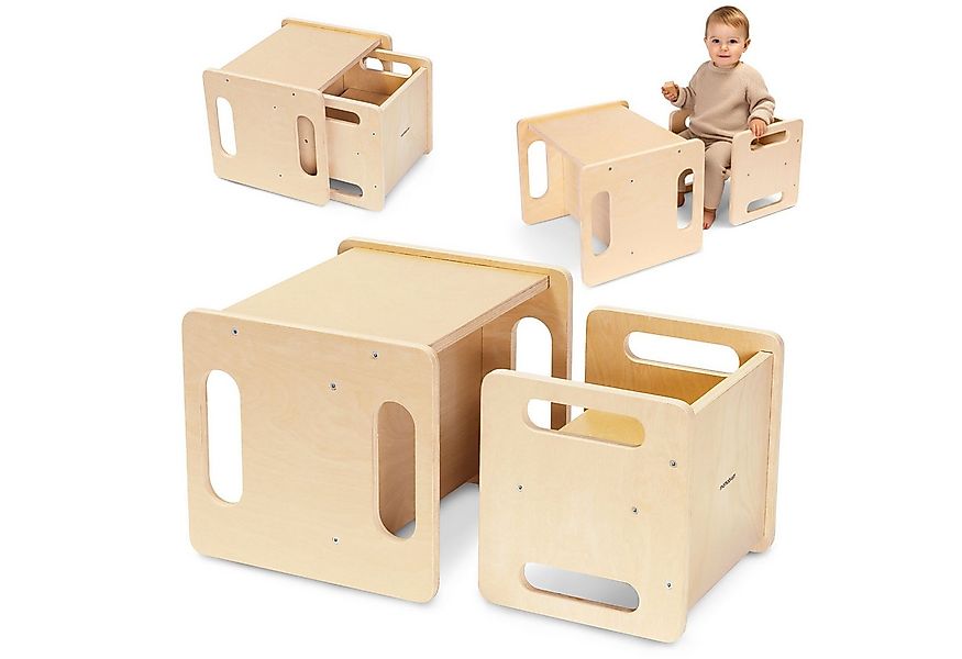Mamabrum Kinderstuhl Montessori-Holz-Set: Tisch & Stuhl mit Podestfunktion günstig online kaufen