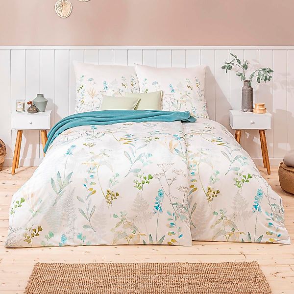 Estella Interlock Jersey Bettwäsche Visby 6295-520 Blumen Mint 135x200 günstig online kaufen