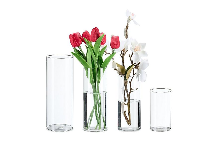 relaxdays Tischvase Vasen aus Glas in 4 Größen (4er Set, 4 St) günstig online kaufen