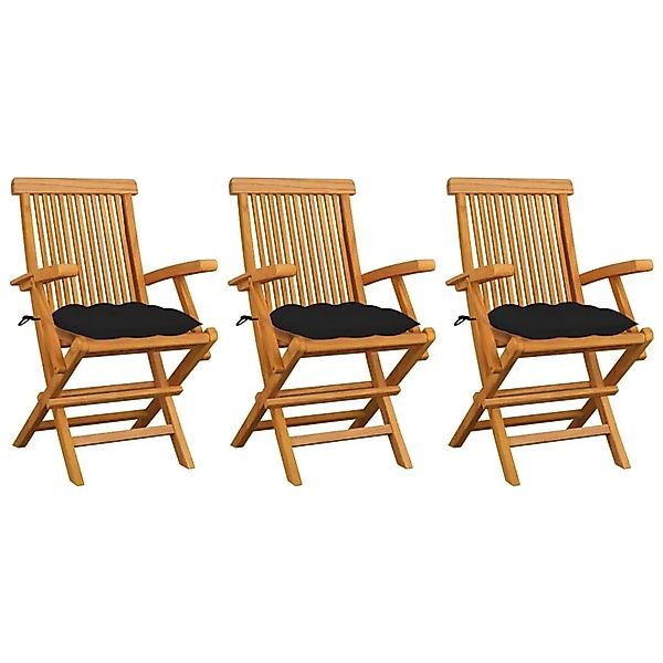 vidaXL Gartenstühle mit Schwarzen Kissen 3 Stk Massivholz Teak 3062536 günstig online kaufen