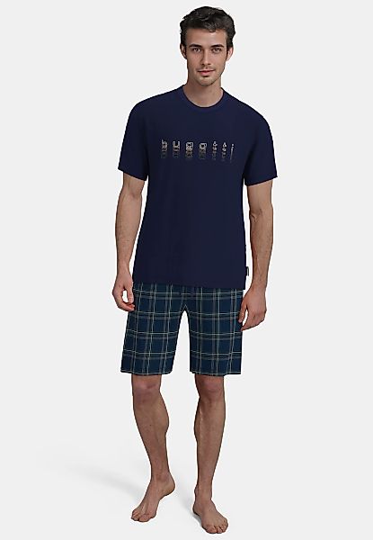 bugatti Shorty Kurzarm, Rundhalsausschnitt, kurze Hose, kariert, mit Logo, günstig online kaufen