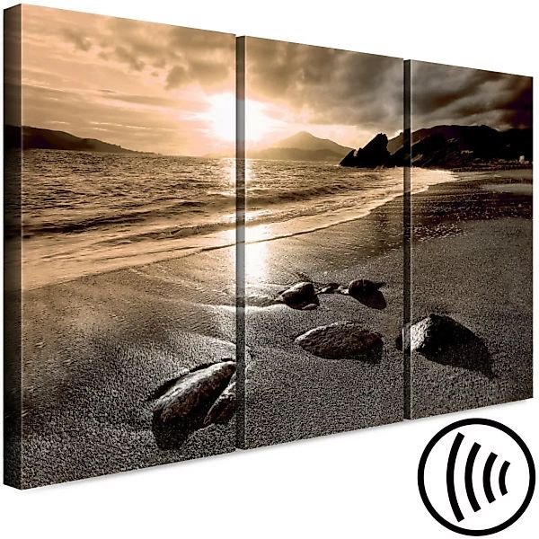 Leinwandbild Sonnenuntergang in Sepia mit Meereslandschaft mit Strand und B günstig online kaufen