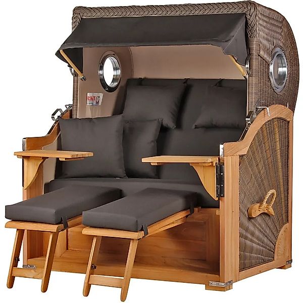 bene,iving Strandkorb Komplettset Königssee Teak Bullauge PE Grau Modell 54 günstig online kaufen