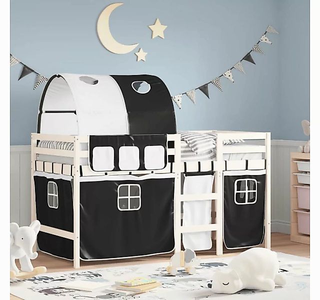 vidaXL Kinderbett Kinderhochbett mit Tunnel Weiß Schwarz 90x190 cm Kiefernh günstig online kaufen