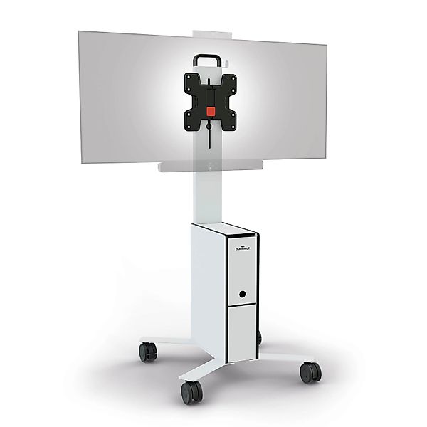 Durable Mobiler TV Wagen COWORKSATION für TV/Monitore 3 Fächer Weiß günstig online kaufen