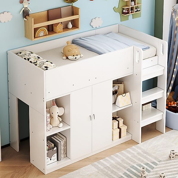 Flieks Hochbett Kinderbett 90x200cm mit Kleiderschrank, günstig online kaufen