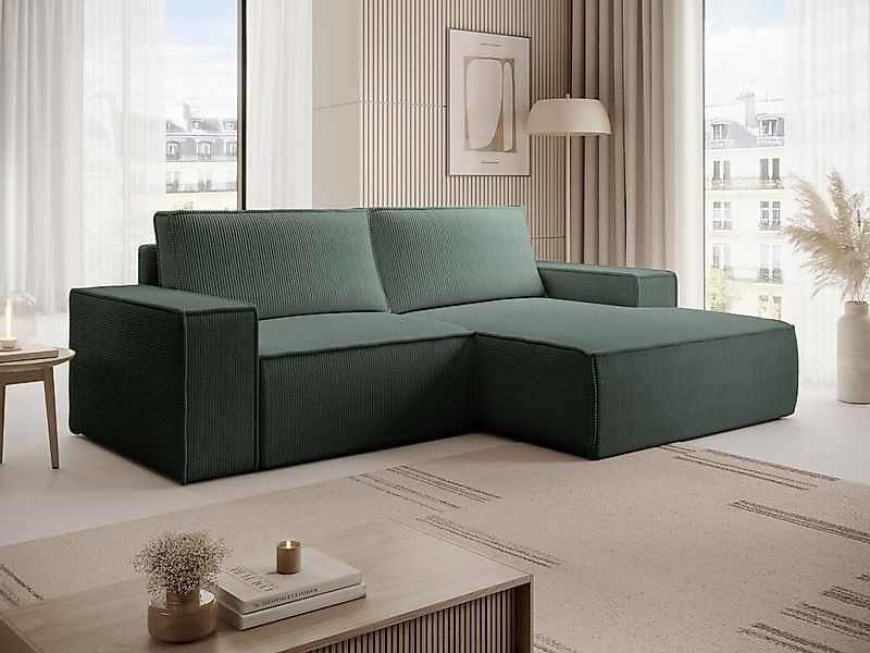 Kleines Ecksofa mit Schlaffunktion - Ecke rechts - Cord - Tannengrün - AMEL günstig online kaufen