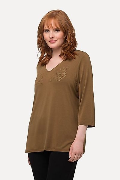 Ulla Popken T-Shirt Shirt Paisley-Design Classic V-Ausschnitt 3/4-Arm günstig online kaufen