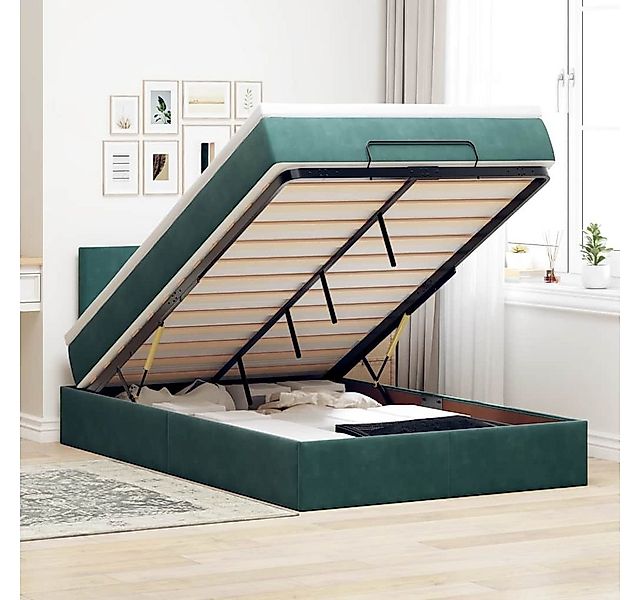 vidaXL Bett, Ottomane Bett mit Matratze & LEDs Dunkelgrün 120x190 cm Samt günstig online kaufen
