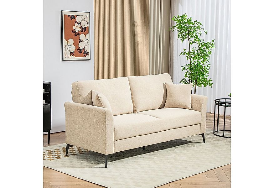 HOMCOM 2-Sitzer mit Leinenoptik, Metallbeine, gepolsterter, Doppelsofa 1 Te günstig online kaufen