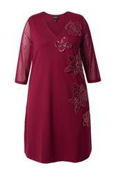 Ulla Popken Cocktailkleid Punto-Kleid Pailletten-Blüten V-Ausschnitt günstig online kaufen