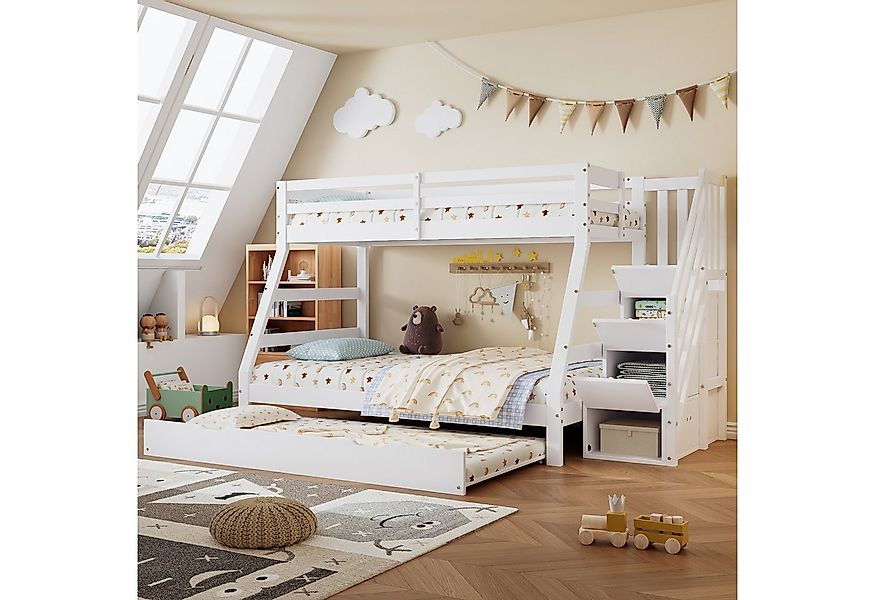 Merax Etagenbett 90/120x200cm mit Ausziehbett 90x190cm (1-St), Kiefer Hochb günstig online kaufen