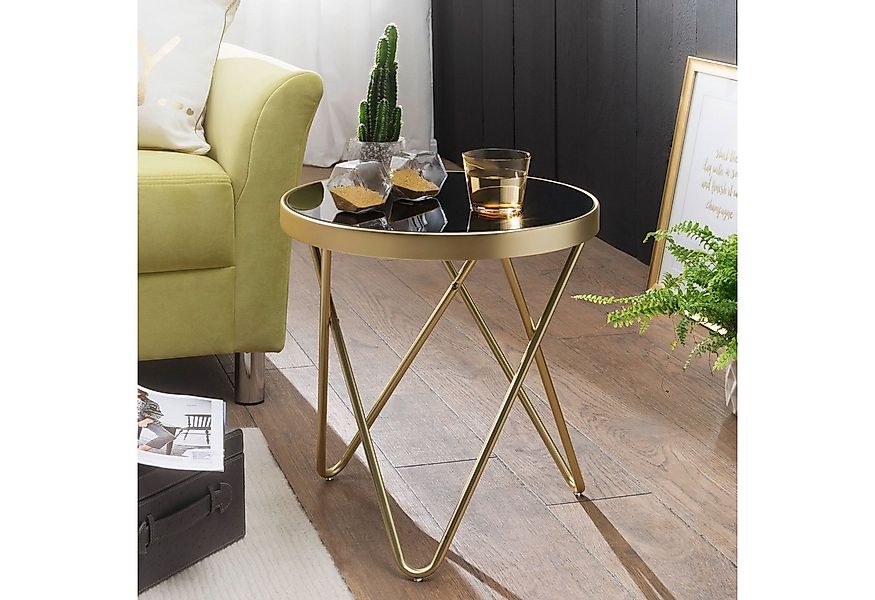 FINEBUY Beistelltisch FB49709 PARMA Glas Metall Ø 42 cm Wohnzimmertisch Cou günstig online kaufen