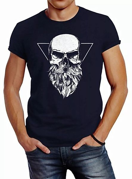 Neverless Print-Shirt Herren T-Shirt Totenkopf mit Bart Triangle Slim Fit N günstig online kaufen