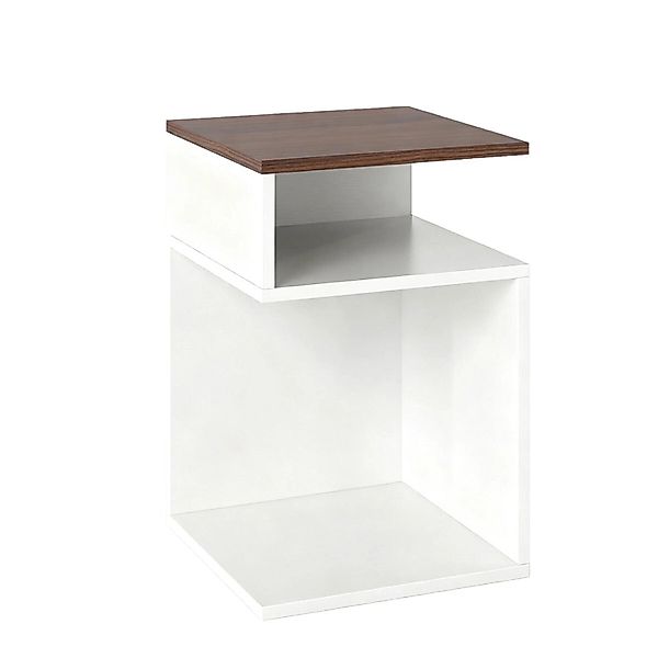 Costway Beistelltisch Holz 3 Ebenen Sofatisch Nachttisch Weiß&Walnuss günstig online kaufen