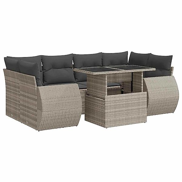 vidaXL 7-Tlg Garten-Sofagarnitur mit Kissen Hellgrau Poly Rattan 3326593 günstig online kaufen