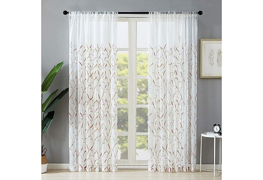 BYSURE Vorhang (2 St), Ösen, halbtransparent, Polyester, blätte-Stickerei V günstig online kaufen