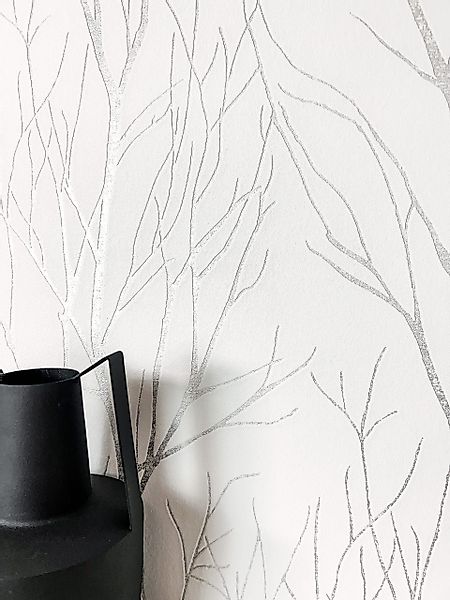 Newroom Vliestapete, Weiß Tapete Floral Äste günstig online kaufen