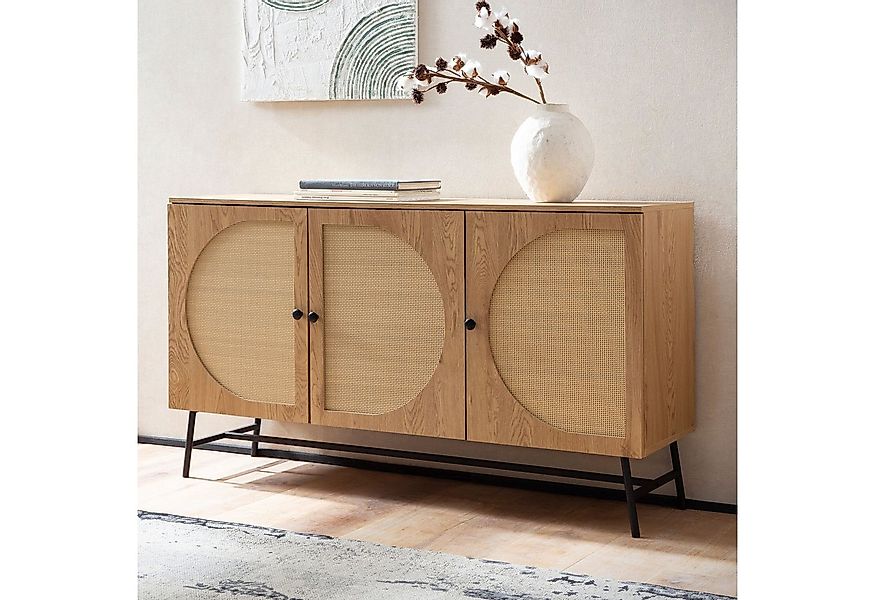 FINEBUY Sideboard FB104665 140cm MDF Eiche Dekor mit 3 Türen in Ratten Wien günstig online kaufen