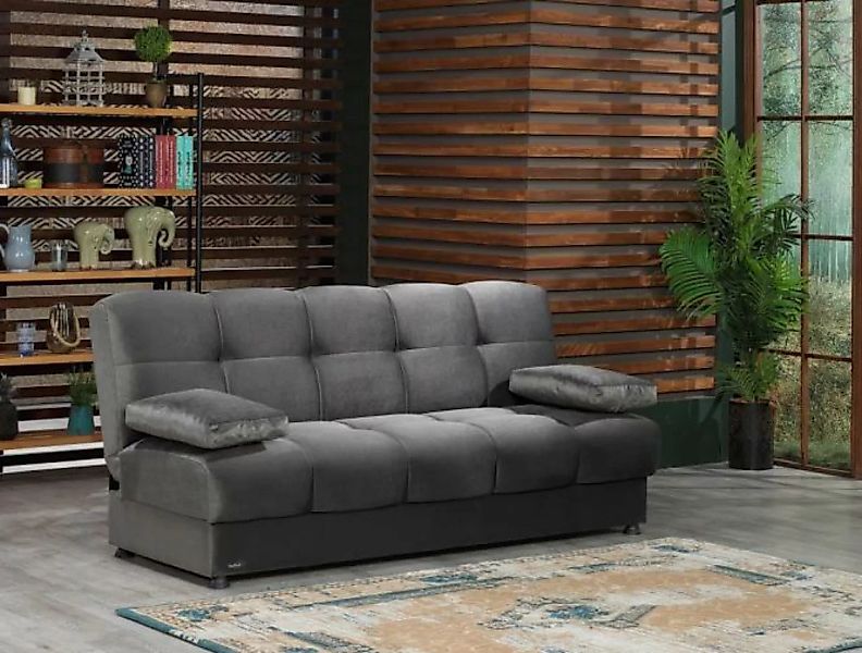 3-Sitzer Schlafsofa mit Bettkasten und Federkern 195 cm breit Grau ALONSO günstig online kaufen