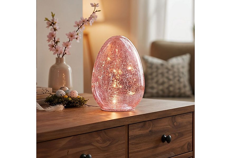 Levandeo® LED Dekolicht, LED Osterei H16cm Rosa Glas Dekolampe Timer Osterd günstig online kaufen