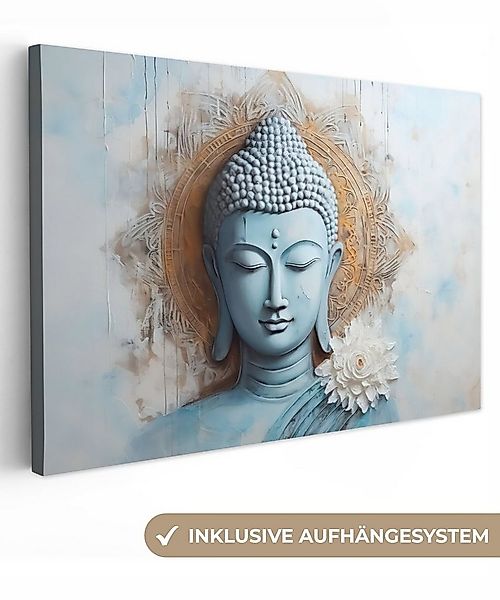 OneMillionCanvasses® Leinwandbild Buddha - Statue - Blau - Braun - Blume, F günstig online kaufen
