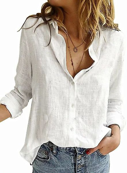 Opspring Hemdbluse Damen Bluse Langarm Hemden Casual V-Ausschnitt Button Do günstig online kaufen