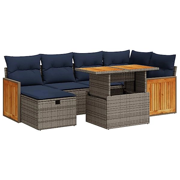 vidaXL 7-Tlg Garten-Sofagarnitur mit Kissen Grau Poly Rattan 3328160 günstig online kaufen