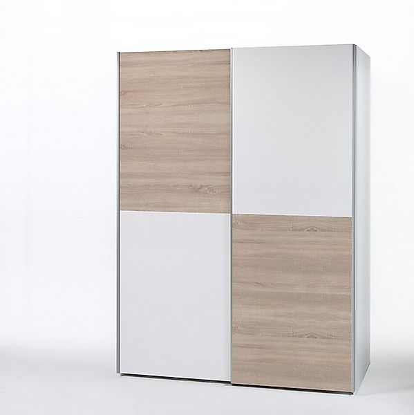 PREISBRECHER Schwebetürenschrank Time 2 Böden, 2 Stangen, Weiß / Eiche Sono günstig online kaufen