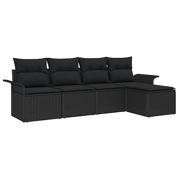 vidaXL Loungesofa 5 teiliges Garten Sofa Set mit Kissen Schwarz Poly Rattan günstig online kaufen