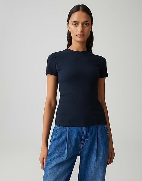 OPUS Kurzarmshirt Basicshirt aus Baumwoll Mix mit Muschelkante Schmale Pass günstig online kaufen