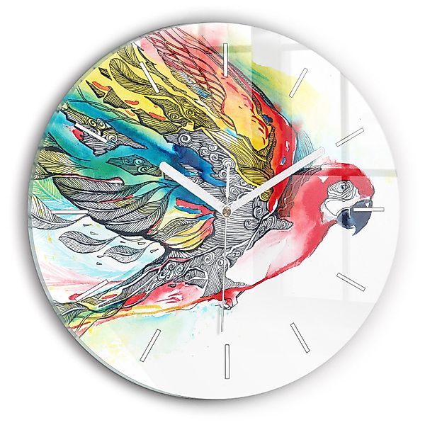 Tulup Wanduhr Glasuhr Bunter Papagei Uhr günstig online kaufen