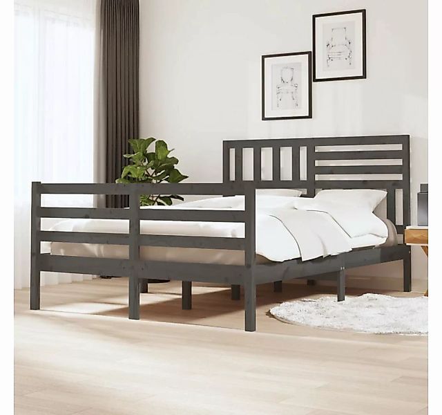 furnicato Bett Massivholzbett Grau 135x190 cm günstig online kaufen