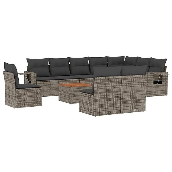vidaXL 11-Tlg Garten-Sofagarnitur mit Kissen Grau Poly Rattan 3224618 günstig online kaufen