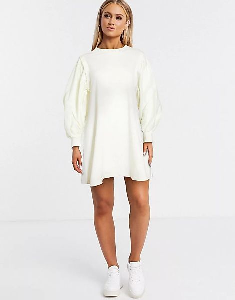 ASOS DESIGN – Mini-Sweatkleid mit Puffärmeln in Creme-Weiß günstig online kaufen