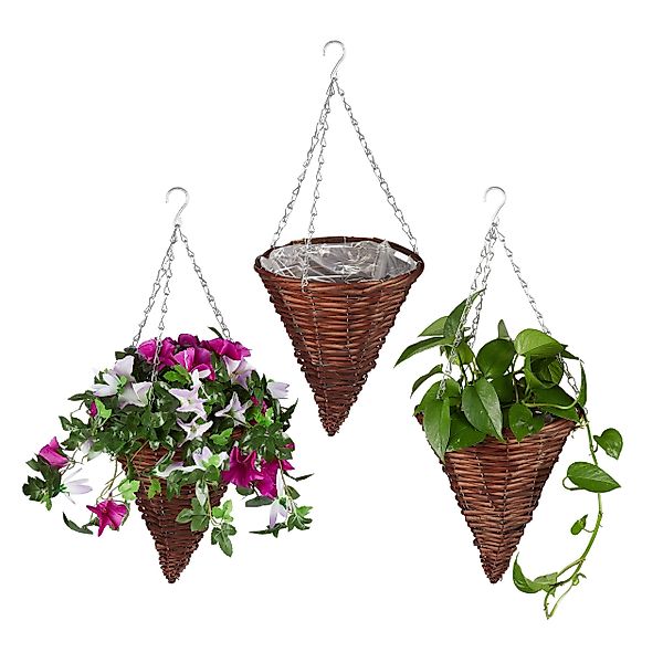 relaxdays Blumenampel Geflochtene Blumenampel im 3er günstig online kaufen